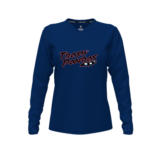 [CUS-DFW-TEES-PER-VNK-LSL-NVY-FYXS-LOGO1] Decker Performance T-Shirt (Female Youth XS, Navy, V Neck, Logo 1, Long Sleeve)