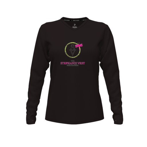 [CUS-DFW-TEES-CMF-VNK-LSL-BLK-FYXS-LOGO3] Decker Comfort T-Shirt (Female Youth XS, Black, V Neck, Logo 3, Long Sleeve)