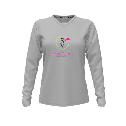[CUS-DFW-TEES-CMF-VNK-LSL-GRY-FYXS-LOGO3] Decker Comfort T-Shirt (Female Youth XS, Gray, V Neck, Logo 3, Long Sleeve)