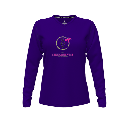 [CUS-DFW-TEES-CMF-VNK-LSL-PUR-FYXS-LOGO3] Decker Comfort T-Shirt (Female Youth XS, Purple, V Neck, Logo 3, Long Sleeve)