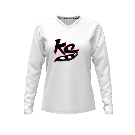 [CUS-DFW-TEES-PER-VNK-LSL-WHT-FYXS-LOGO2] Decker Performance T-Shirt (Female Youth XS, White, V Neck, Logo 2, Long Sleeve)