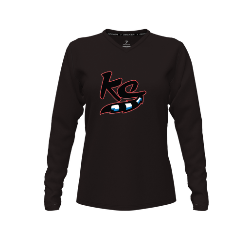 [CUS-DFW-TEES-PER-VNK-LSL-BLK-FYXS-LOGO2] Performance T-Shirt (Female Youth XS, Black, V Neck, Logo 2, Long Sleeve)
