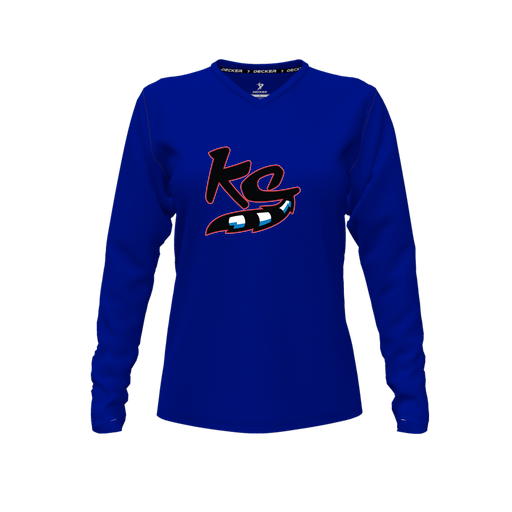 [CUS-DFW-TEES-PER-VNK-LSL-RYL-FYXS-LOGO2] Performance T-Shirt (Female Youth XS, Royal, V Neck, Logo 2, Long Sleeve)