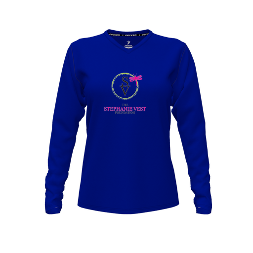 [CUS-DFW-TEES-PER-VNK-LSL-RYL-FYXS-LOGO3] Decker Performance T-Shirt (Female Youth XS, Royal, V Neck, Logo 3, Long Sleeve)
