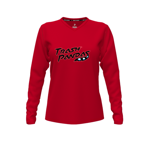 [CUS-DFW-TEES-PER-VNK-LSL-RED-FYXS-LOGO1] Decker Performance T-Shirt (Female Youth XS, Red, V Neck, Logo 1, Long Sleeve)