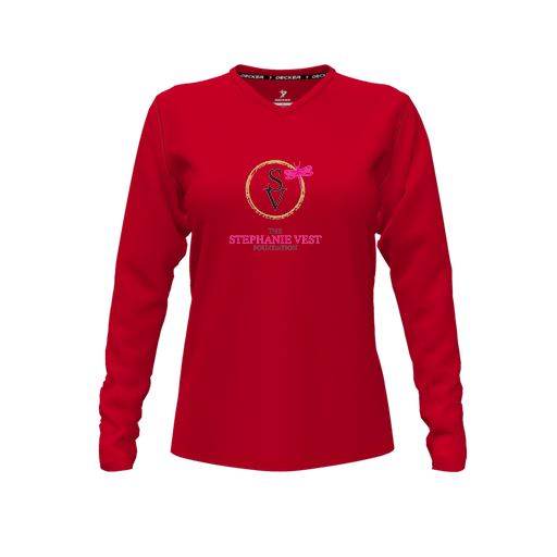 [FTLVPTRD-FYXS-LOGO3] Decker Performance T-Shirt (Female Youth XS, Red, V Neck, Logo 3, Long Sleeve)