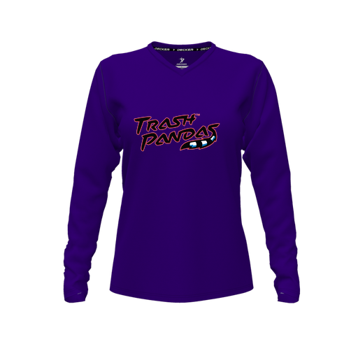 [CUS-DFW-TEES-PER-VNK-LSL-PUR-FYXS-LOGO1] Decker Performance T-Shirt (Female Youth XS, Purple, V Neck, Logo 1, Long Sleeve)