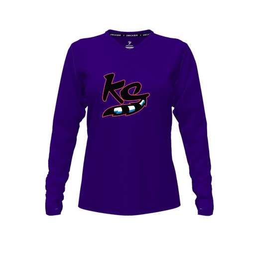 [FTLVPTPP-FYXS-LOGO2] Decker Performance T-Shirt (Female Youth XS, Purple, V Neck, Logo 2, Long Sleeve)